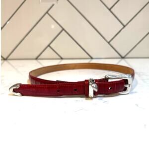 Vintage 90s Brighton red reptile embossed leather belt silver-tone hardware